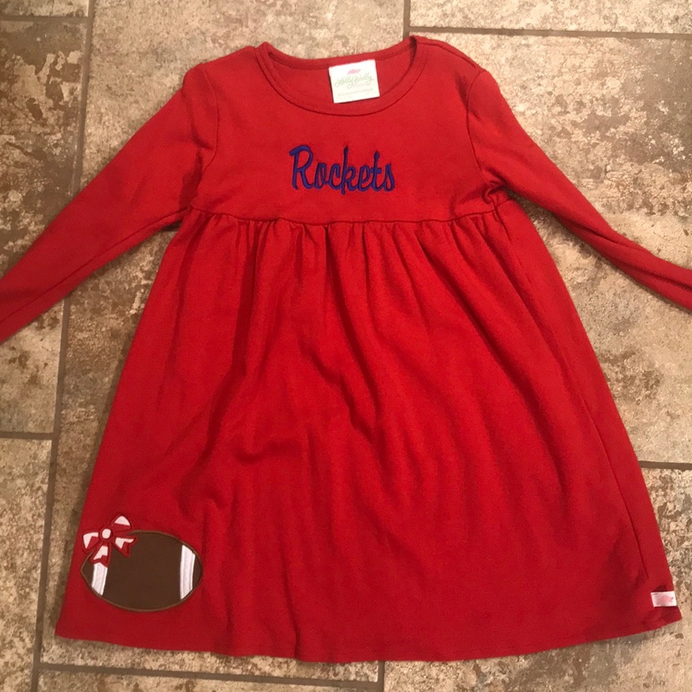 Red girls football dress ROCKETS in blue